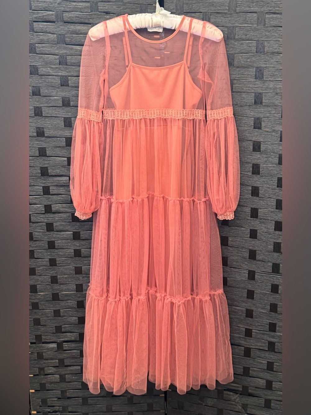 Joyfolie- Mia Joy Burnt Orange Tulle overlay matching camisole liner maxi dress